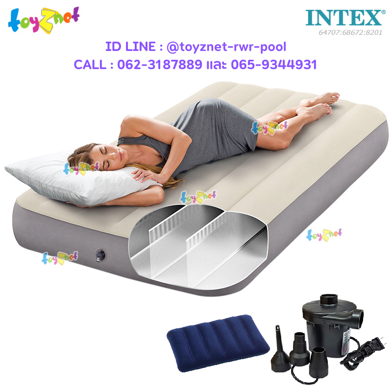 Intex Dura-Beam Deluxe Airbed 3.5ft (Twin) 0.99x1.91x0.25 m no.64707/64101 + Intex Pillow & Elec. Air Pump