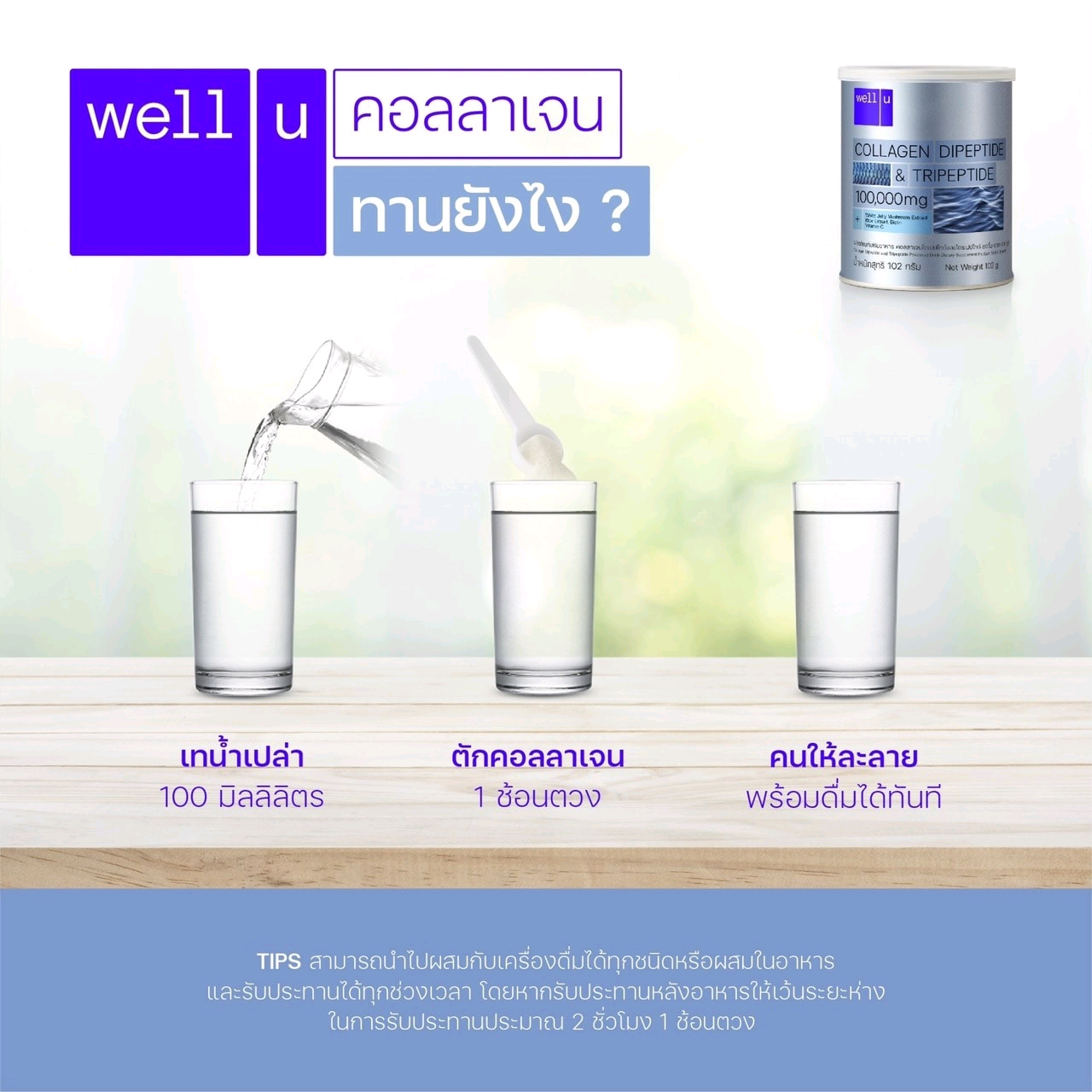 Well U Collagen Dipeptide & Tripeptide 100,000 mg. เวลยูคอลลาเจน 1 แสน มิลลิกรัม ผิวใส ไร้ริ้วรอย แลดูอ่อนกว่าวัย (เก็บเงินปลายทาง+ส่งฟรี)