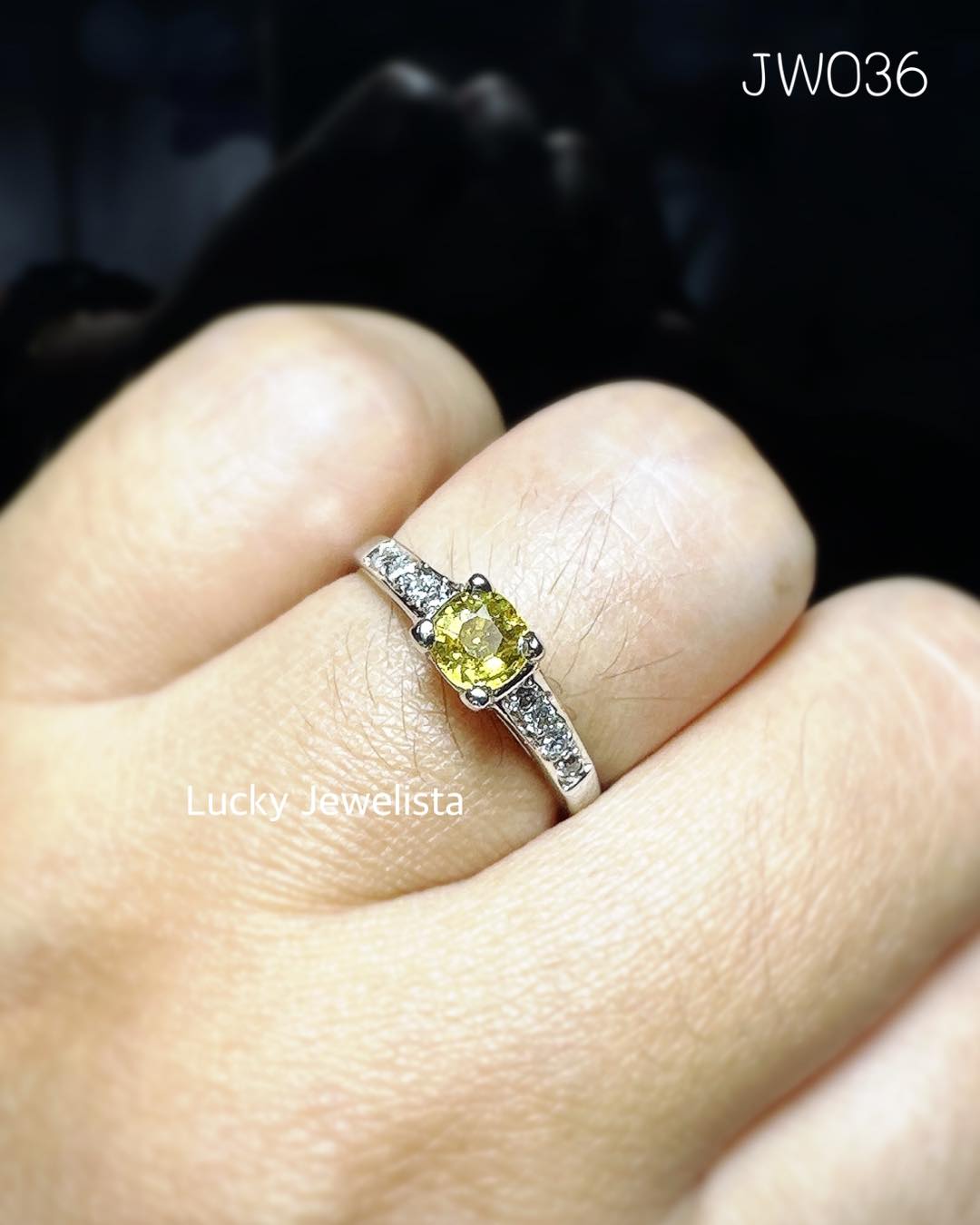 แหวนพลอยบุษราคัม บางกะจะ เหลืองเลม่อน 0.5 กะรัต เรือนเงิน 925 ชุบทองคำขาว 18k 1