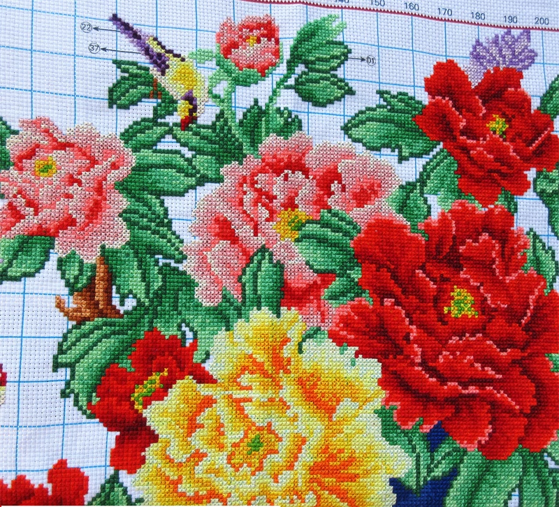 botan-1131 *พร้อมส่ง* ชุดปักครอสติช ลายดอกโบตั๋นในแจกันลายคราม (ผ้า11CT พิมพ์ลาย ปัก 3 เส้นเล็ก) ขนาด ขนาด 60*75 ซม.ผ้าครอสติช 11CTพิมพ์ลายปักบนผ้า+ไหมคอตตอน 37 สี+ผังลาย+เข็ม