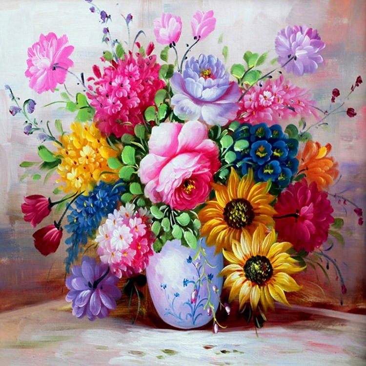 vase-2010 *พร้อมส่ง* ชุดภาพติดคริสตัลกลม ลายแจกันดอกไม้หลากสี (งานติดเต็มภาพ) ขนาด 36*36 ซม. คริสตัลกลม 32 สี อุปกรณ์ครบชุด