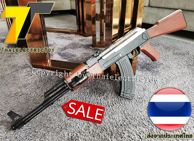 ปืนอัดลมพลาสติก AK47 ชักยิงทีล่ะนัด หนัก 470 กรัม ยาว 73 ซม. มีเลเซอร์ ใช้ลูกกระสุนพลาสติก 6 มิล