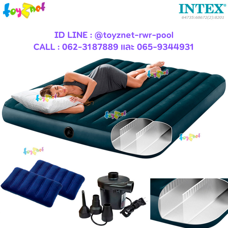 Intex New Structure - More Dura-Beam Fiber-Tech Airbed 6ft (King) 1.83x2.03x0.25 m Midnight Green no.64735 (New Model of 68755) + 2 Pillows & Elec. Air Pump