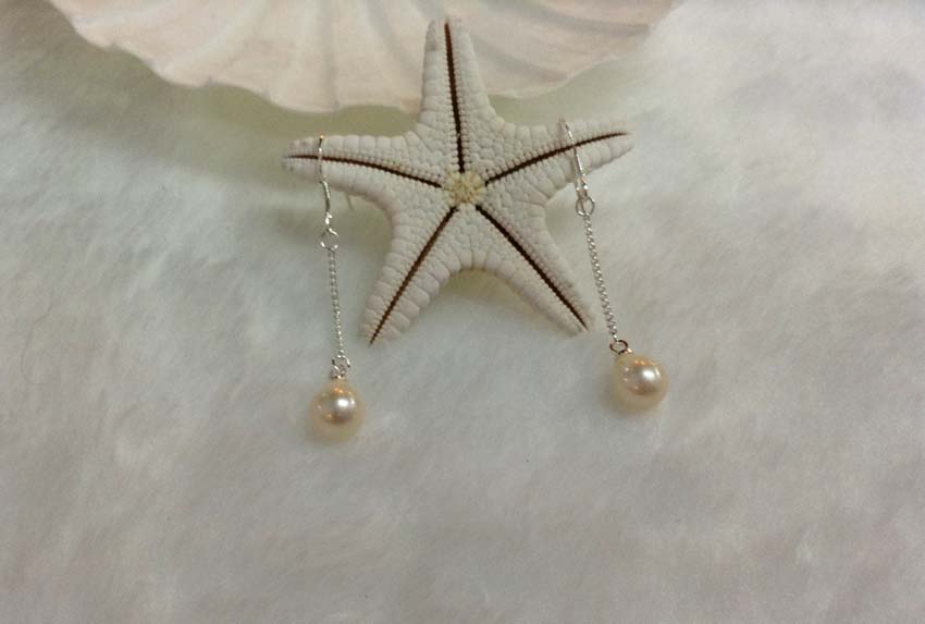 ต่างหูไข่มุกแท้ แบบโซ่ ก้านเงินแท้ 7-8 มิล. หมดค่ะ