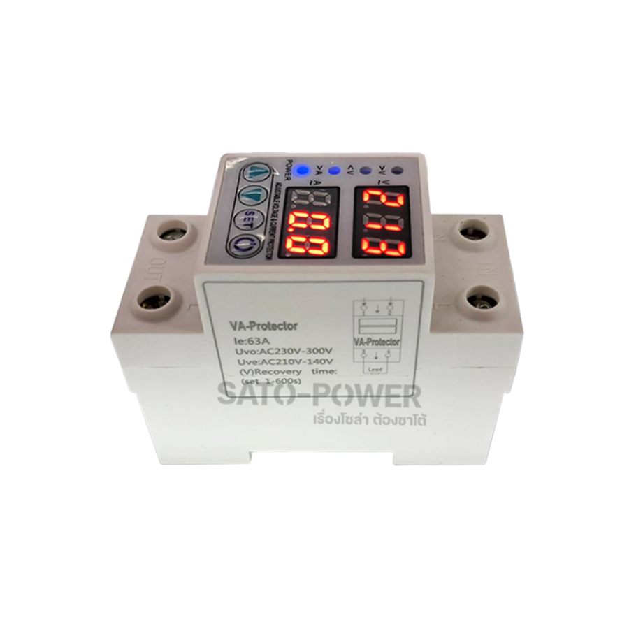 VA-Protector ตัวป้องกัน ตัวตัด-ต่อ แรงดันและกระแสเกิน-ต่ำ กระแสแรงดันไฟฟ้าต่ำ ตั้งค่ากระแสเแรงดันเกินได้ Protection 230VAC Under&Over Voltage Amp
