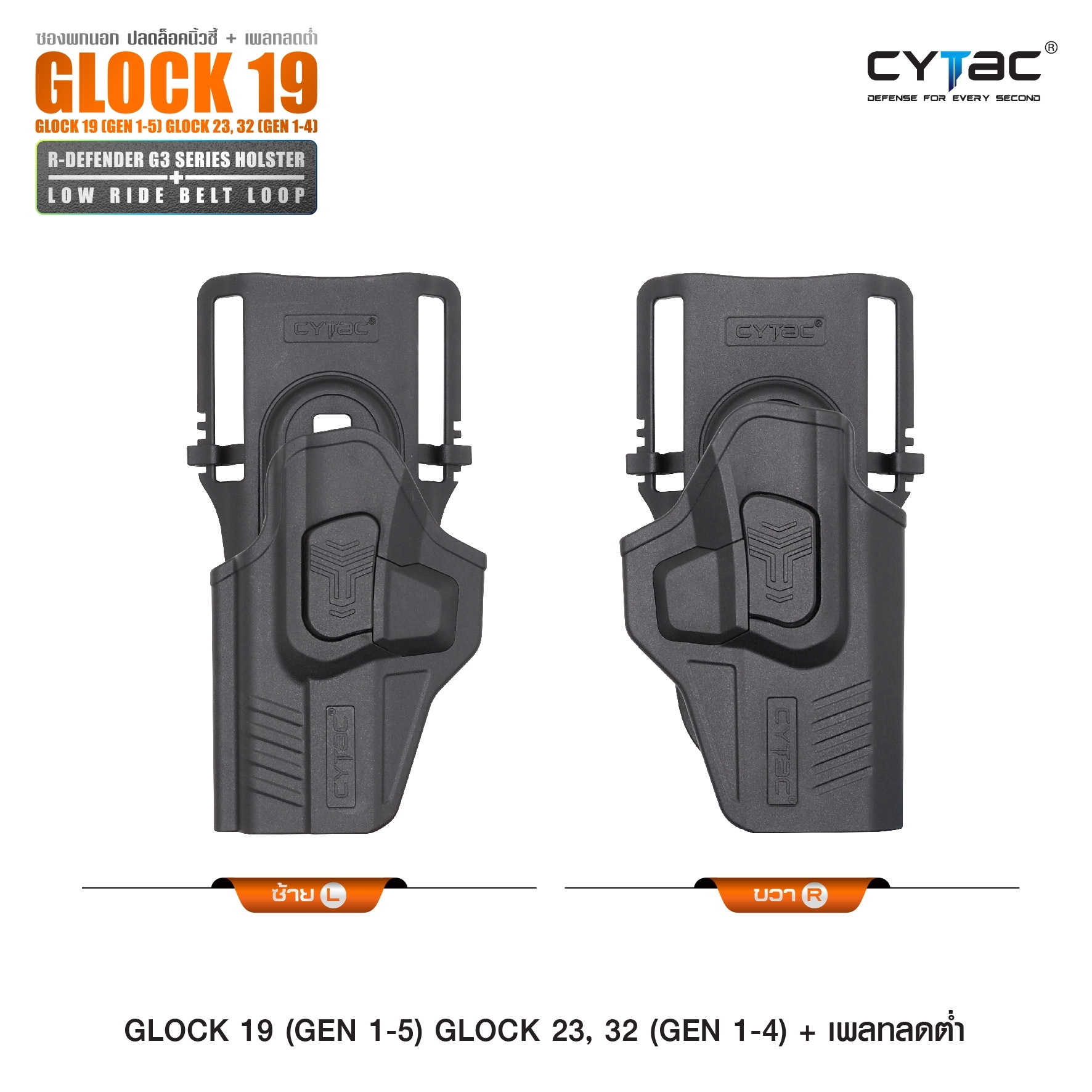 CYTAC ซองพกนอกปลดนิ้วชี้ Glock19 + เพลทลดต่ำ