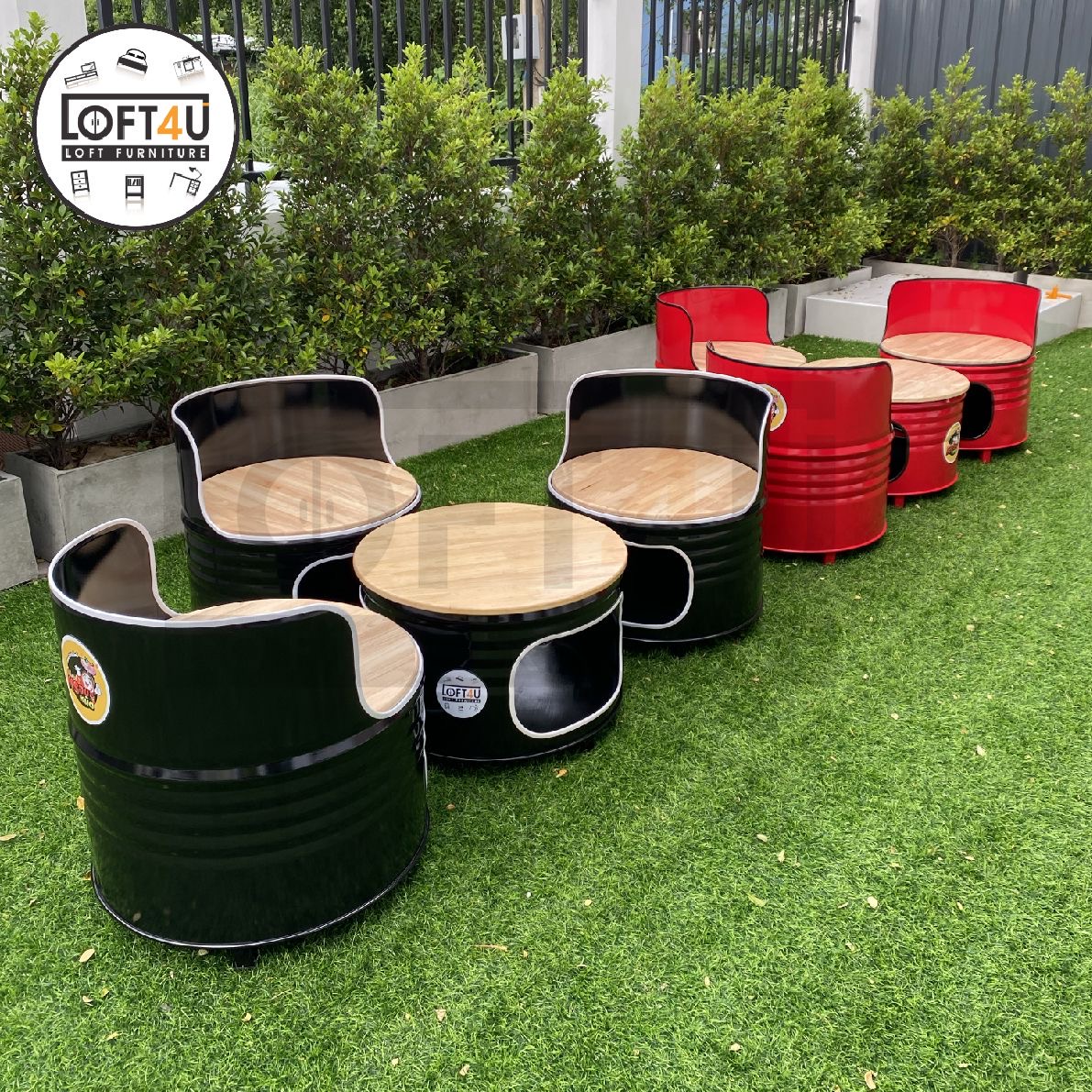 โต๊ะคาเฟ่ Cafe Table Set : wooden cushion / 3 seats