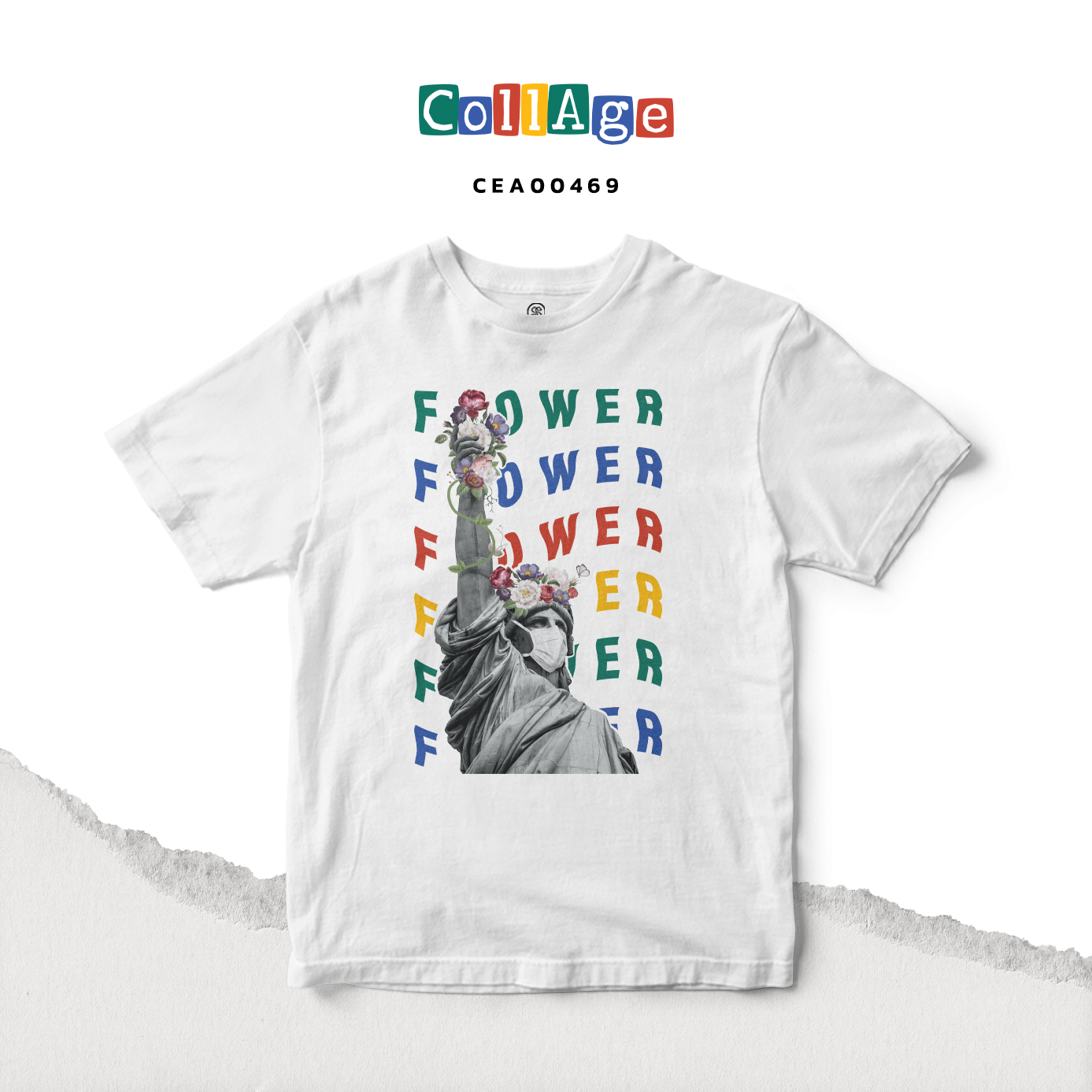 เสื้อยืด พิมพ์ลาย T-SHIRT Collage Flower I CEA00469 สีขาว #เสื้อยืด #Collage #SHOPTER