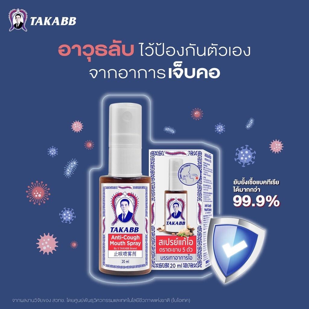 TAKABB Anti-Cough Mouth Spray 20ml สเปรย์สมุนไพร ดูแลอาการไอ เจ็บคอ ตราตะขาบ 5 ตัว