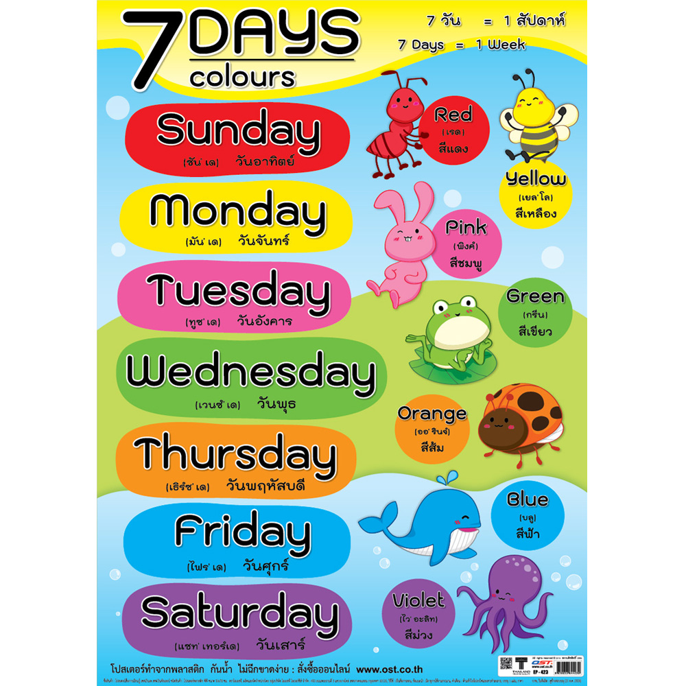 Learning Days of the Week and Colours Educational Posters No.423