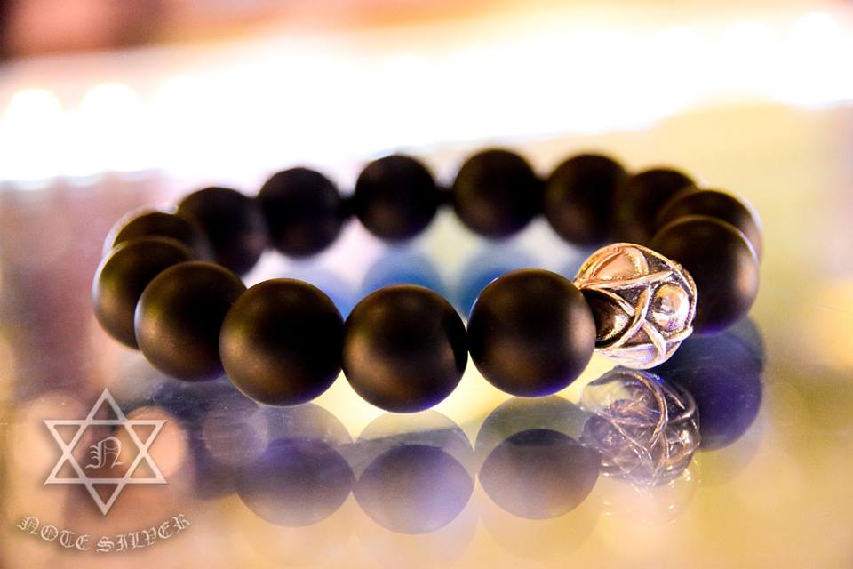 นิลผิวด้าน 14mm มิกซ์หมุดเงินแท้ดาวหกแฉก Star of David