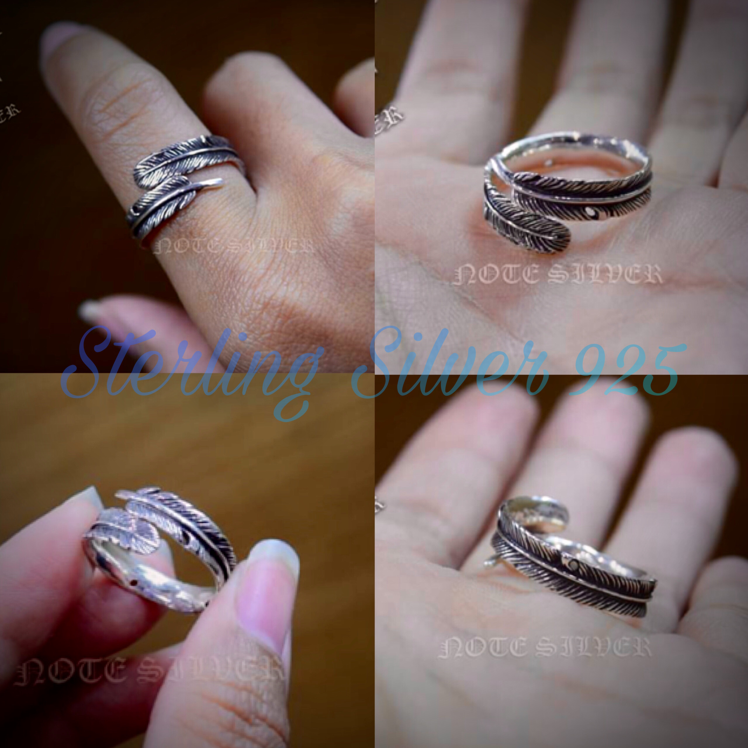 แหวนเงินแท้ ลายขนนก แหวนฟรีไซส์ หน้ากว้าง 5 mm Sterling Silver 925 NSRG2840