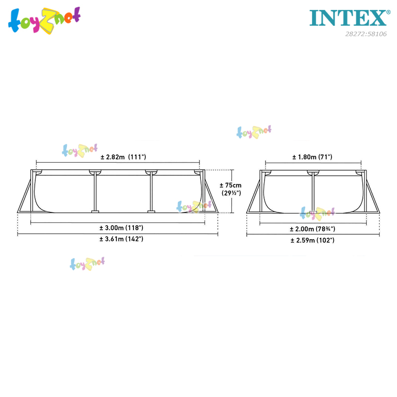 Intex Rectangular Frame Pool 3x2x0.75 m no.28272 + Bestway Frame Pool Cover 3.04x2.05 m no.58106