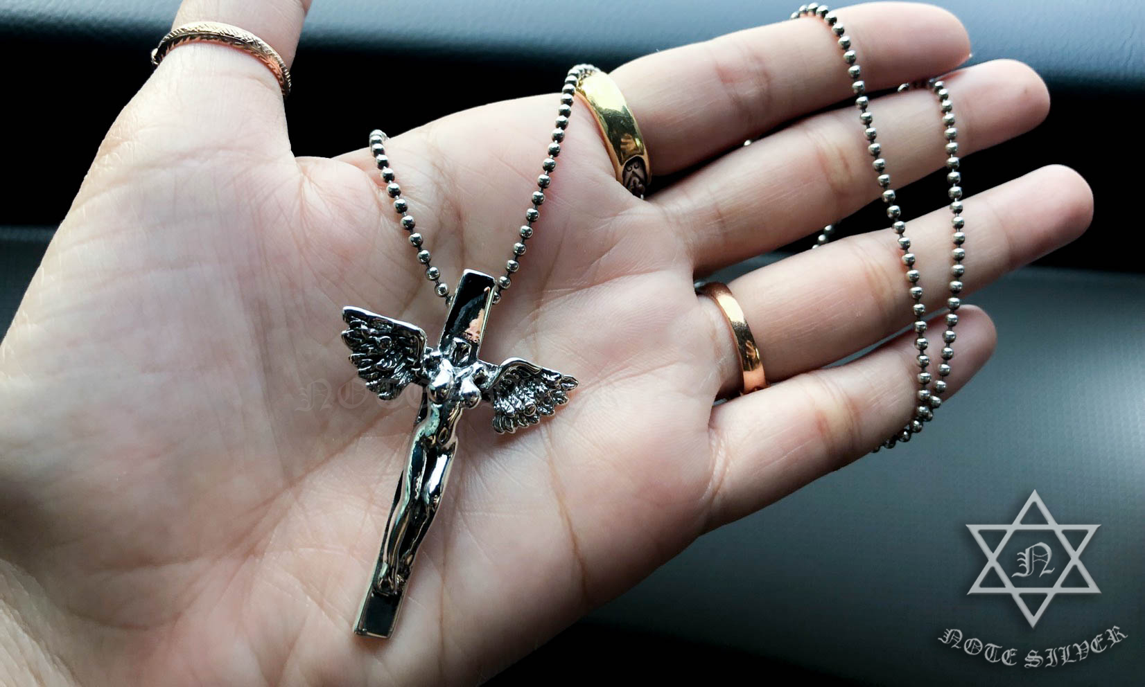 จี้เงินแท้นางฟ้า ทรงกางเขน CROSS PENDANT 925 STERLING SILVER NSPD2200