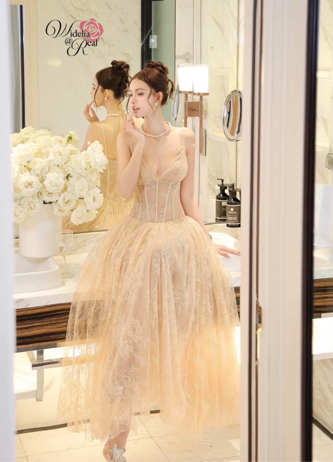 Korea Maxi dress แม็กซี่เดรสสายเดี่ยว อกเย็บจีบทรงเต้า