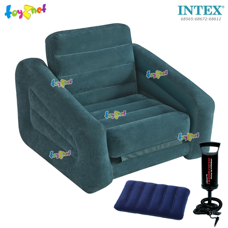 Intex Pull-Out Chair 1.09x2.18x0.66 m. Green no.68565 + Pillow and DQI Air Pump