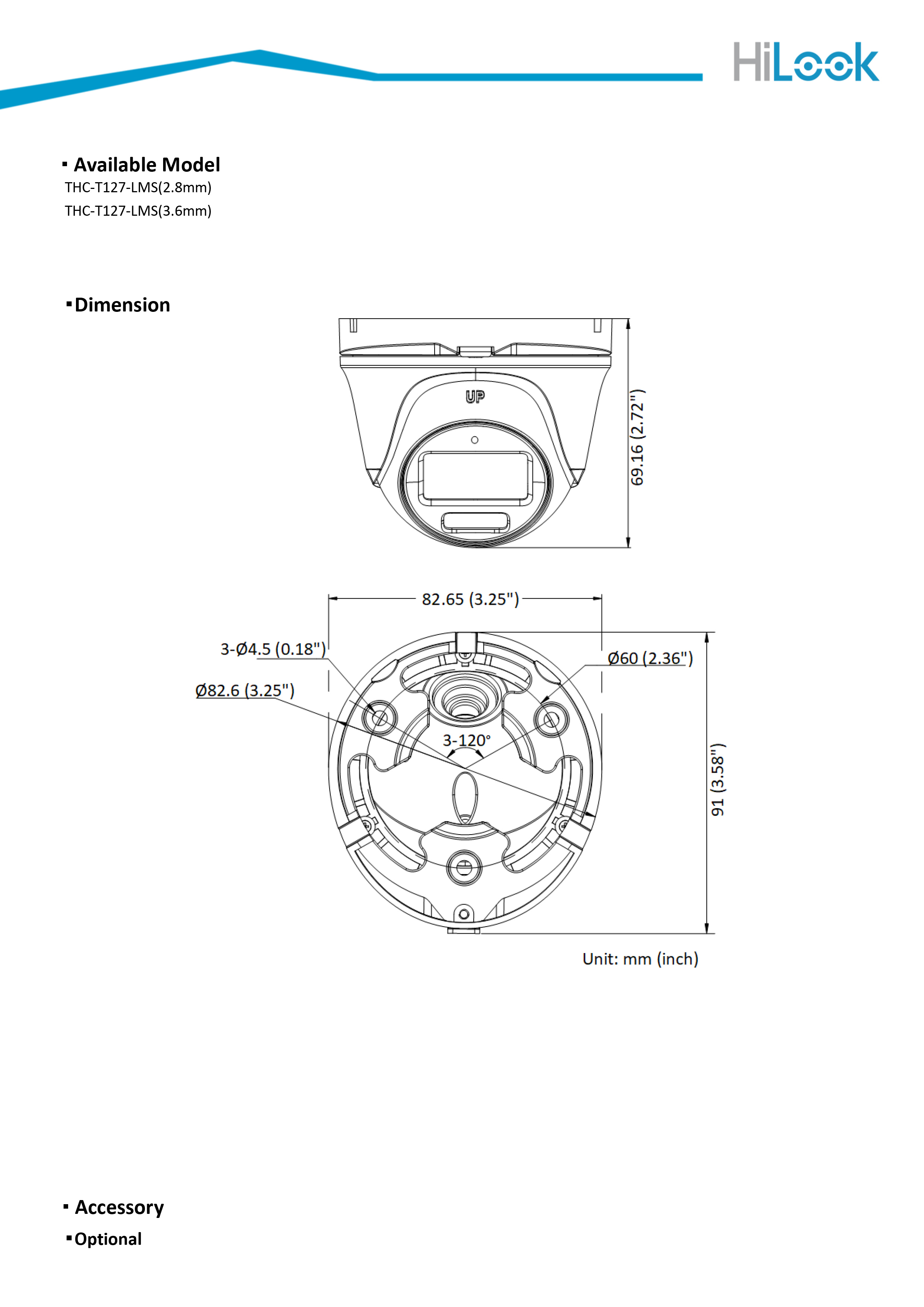 HILOOK THC-T127-LMS กล้องวงจรปิดระบบ HD 2 ล้านพิกเซล Smart Hybrid Light มีไมค์ในตัว BY BILLIONAIRE SECURETECH THC-T127-LMS