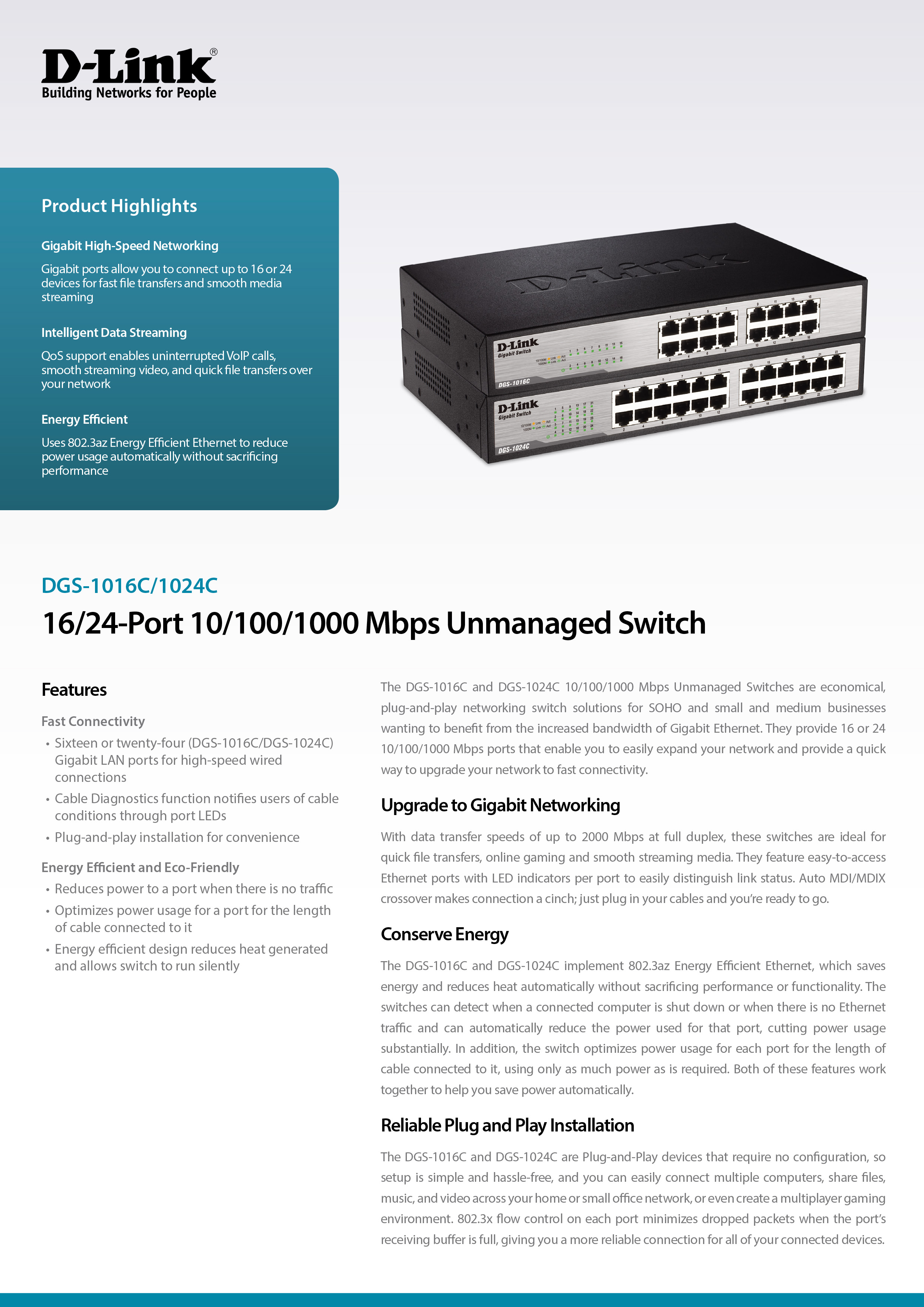 D-LINK DGS-1024C 24-Port Gigabit Unmanaged Switch BY BILLIONAIRE SECURETECH DGS-1024C