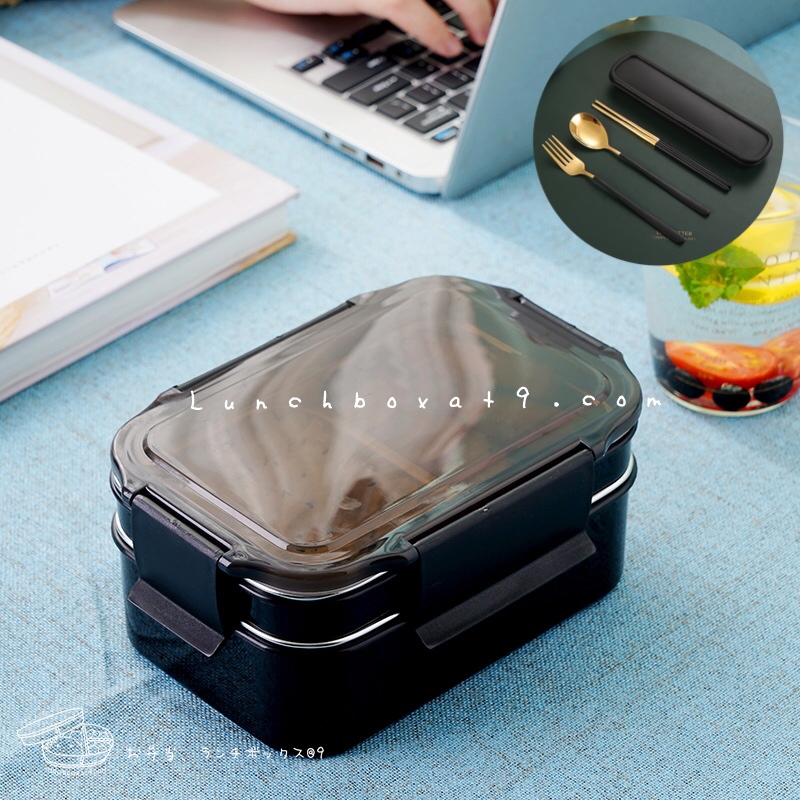 Stainless Bento Set Korea Style - กล่องเบนโตะสแตนเลส 2 ชั้น พร้อมช้อนส้อม