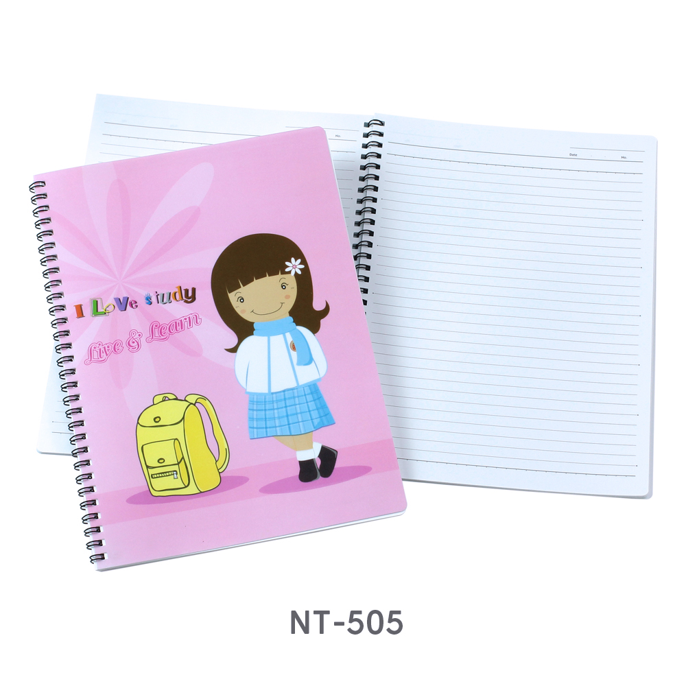 สมุดเขียน B5 สันลวด ปกพลาสติก ลาย I Love Study NT-505