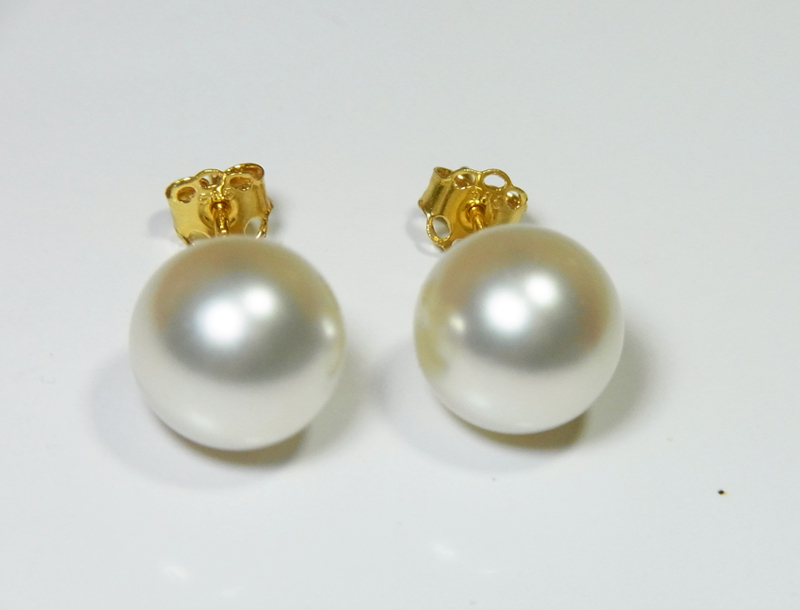 ต่างหูไข่มุก south sea 9-10 มิล ตัวเรือน 14k สีขาวอมชมพู เกรด AAA