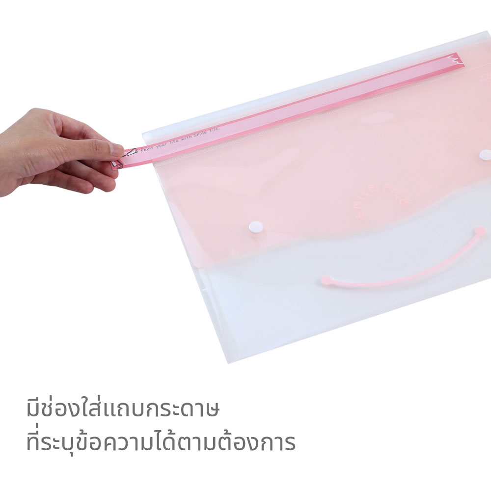 ช่องสอดกระดาษที่ฝากระเป๋า ซองกระดุม แนวนอน ลายสไมล์ไฟล์ 220Q-220F