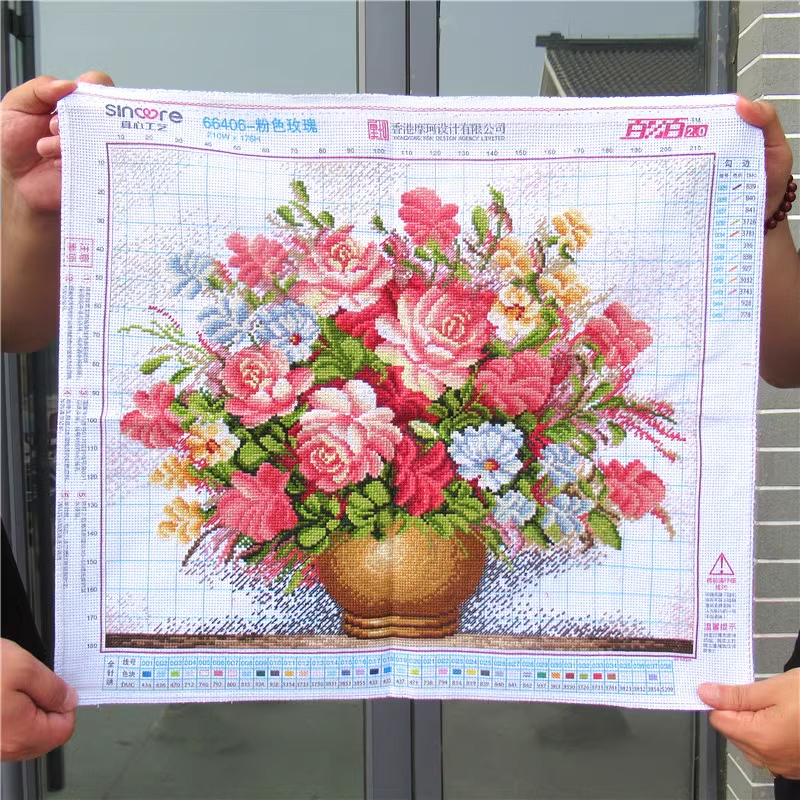 vase-1013 *พร้อมส่ง* ชุดปักครอสติช ลายแจกันดอกไม้หลากสี (ไม่มีเดินเส้น ผ้า11CTพิมพ์ลาย ปัก 3 เส้นเล็ก) ขนาด 60*55 ซม.ผ้าครอสติช 11CTพิมพ์ลายปักบนผ้า ไหมคอตตอน 46 สี ผังลาย เข็ม