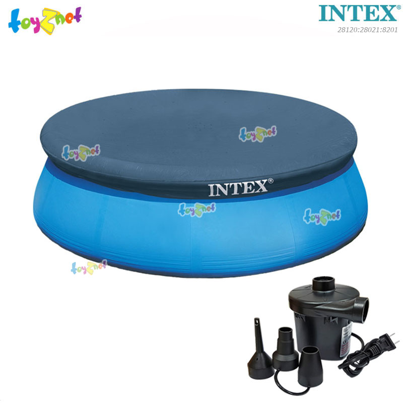 Intex Easy Set Pool 10ft (3.05x0.76 m) no.28120 + Pool Cover & Electric Air Pump (Inflate/Deflate)