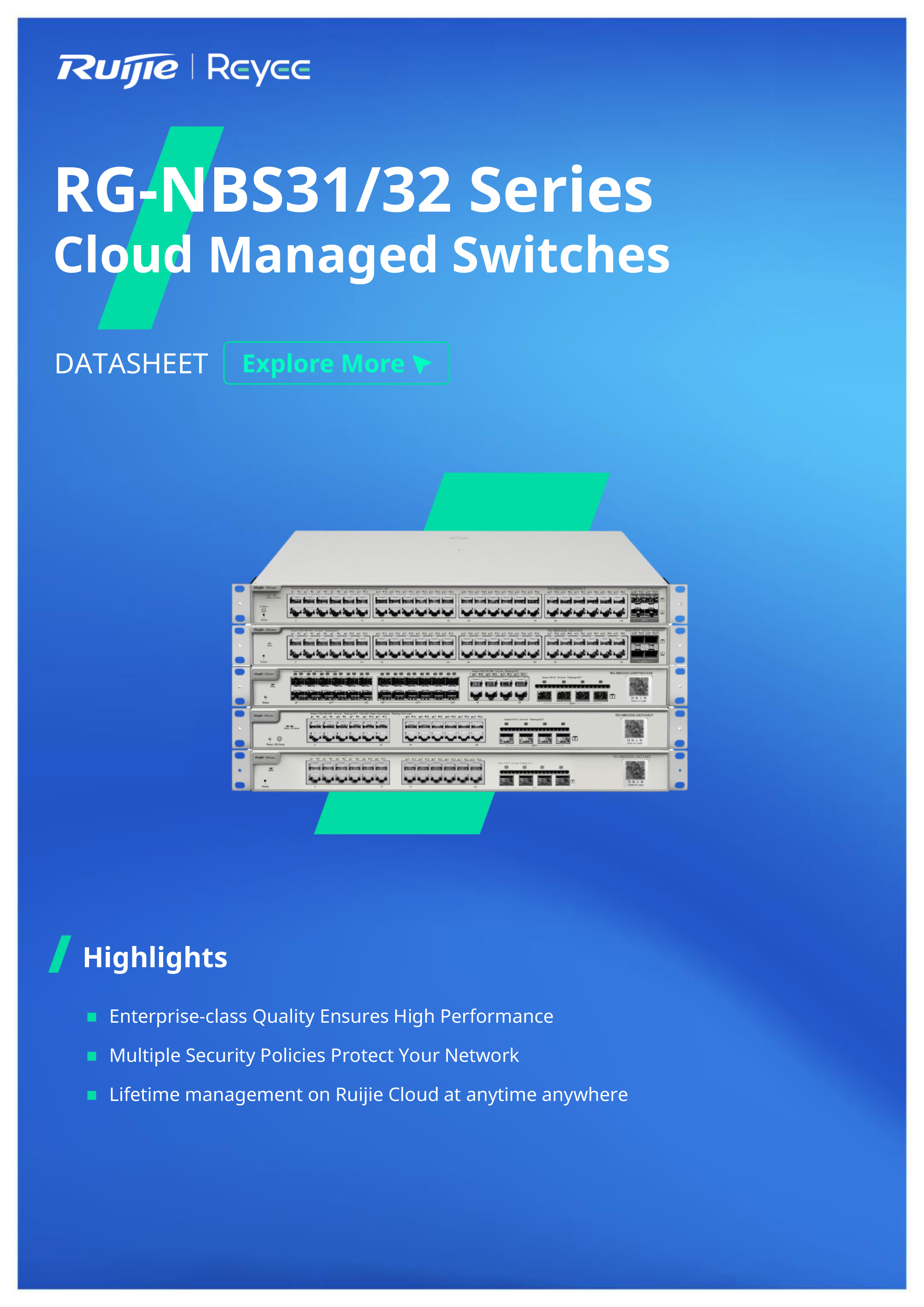 RUIJIE RG-NBS3200-24GT4XS 24Port Cloud Manage Switch, Layer 2+, 4Port SFP 10G Uplinks BY BILLIONAIRE SECURETECH RG-NBS3200-24GT4XS