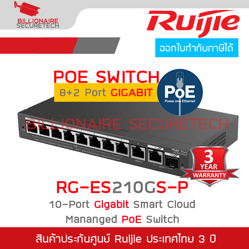RUIJIE RG-ES210GS-P : 10-Port Gigabit Smart Cloud Managed PoE Switch BY BILLIONAIRE SECURETECH RG-ES210GS-P