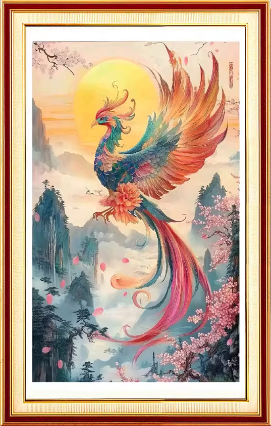 phoenix-1001 *สินค้าหมด* ชุดปักครอสติช ลายหงส์ฟินิกซ์ (ปักเต็มผืนผ้า ไม่มีเดินเส้น ผ้า11CTพิมพ์ลาย ปัก 3 เส้นเล็ก) ขนาด 50*70 ซม.ผ้าครอสติช 11CTพิมพ์ลายปักบนผ้า ไหมคอตตอน 45 สี ผังลาย เข็ม