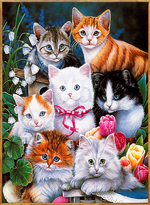 cat-1154 *สินค้าหมด* ชุดปักครอสติช ลาย รวมน้องแมว (งานปักเต็มลาย ไม่มีเดินเส้น) ขนาด 50*70 ซม.ผ้าครอสติช 11CTพิมพ์ลายปักบนผ้า ไหมคอตตอน 38 สี ผังลาย เข็ม