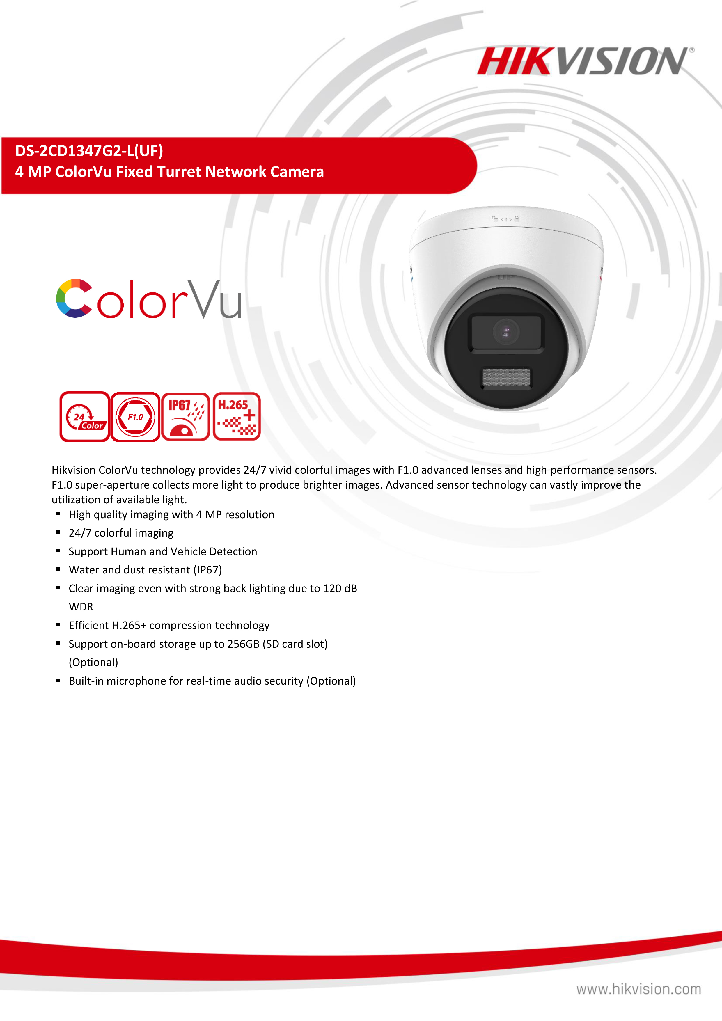 HIKVISION DS-2CD1347G2-L ( 2.8 / 4 mm.) IP CAMERA 4MP ภาพเป็นสีตลอด 24 ชม. BY BILLIONAIRE SECURETECH DS-2CD1347G2-L