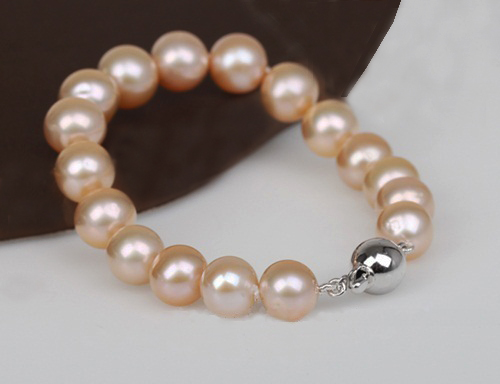 ชุดไข่มุกแท้ สร้อยคอ และ สร้อยข้อมือ ขนาด 8.5-9.5 มิล สีส้ม