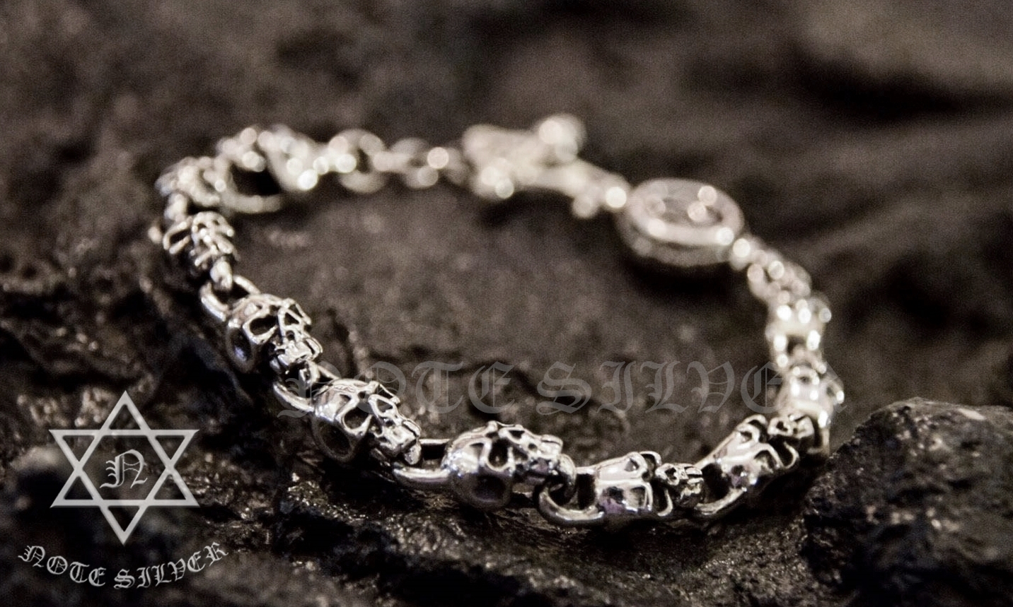 สร้อยข้อมือเงินแท้ หัวกะโหลกเล็ก T-Bar Star of David Sterling Silver 925 - NSSK1404