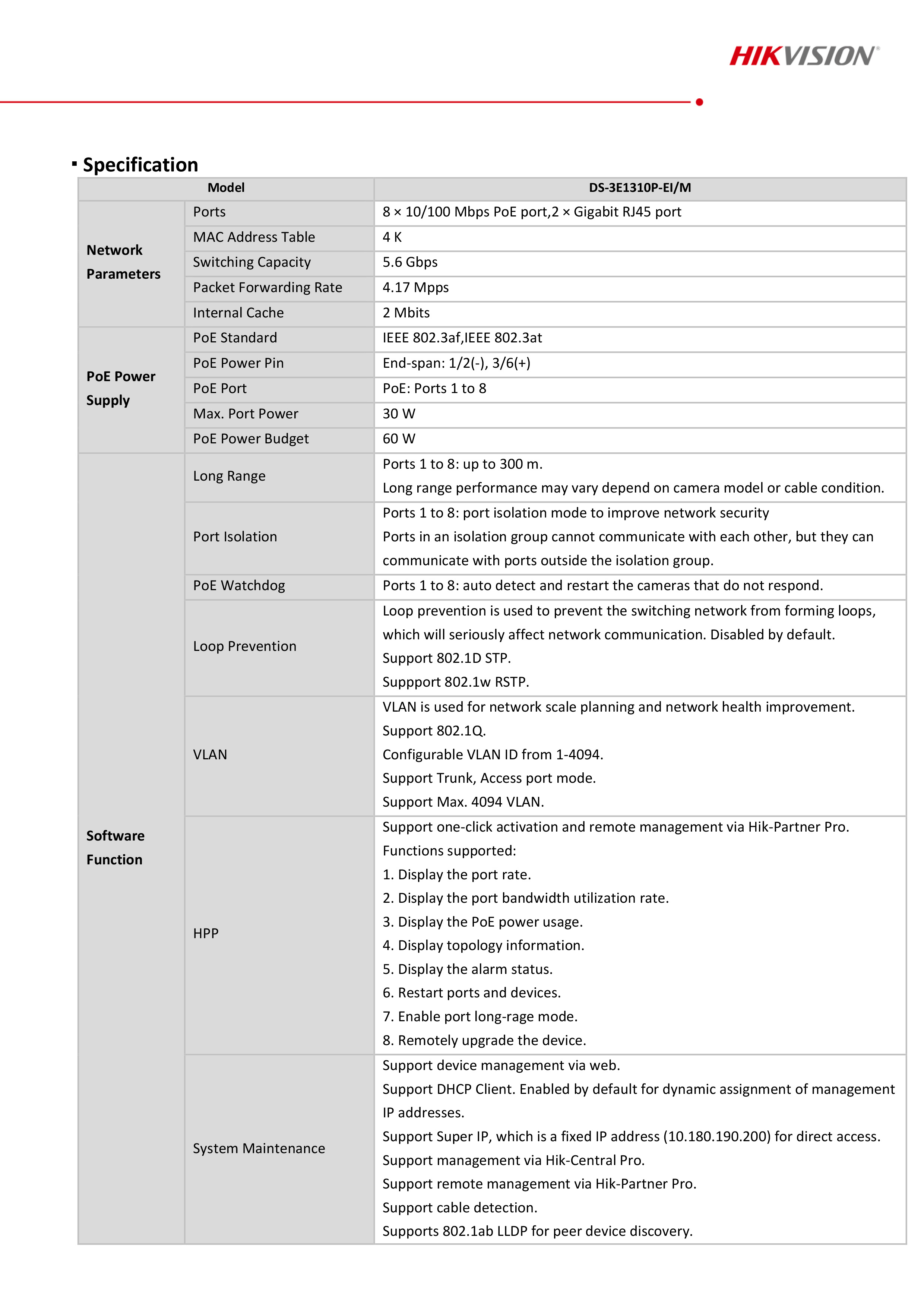 HIKVISION DS-3E1310P-EI/M : 8 Port Fast Ethernet Smart POE Switch BY BILLIONAIRE SECURETECH DS-3E1310P-EI/M
