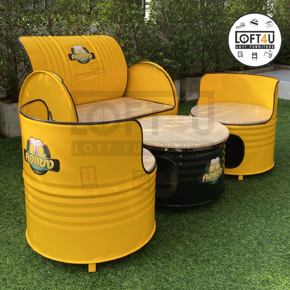 ชุดโต๊ะนั่งชิวกลางแจ้ง Living Table Set : wooden cushion / 3-4 seats