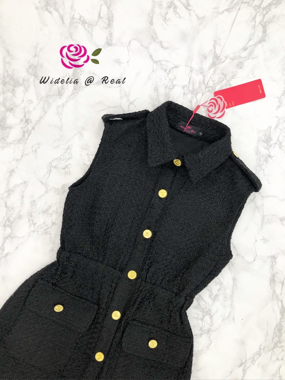 ลาบูทิค Dress เดรสแขนกุดแสนสวย เนื้อผ้าทวิต (ดำ)