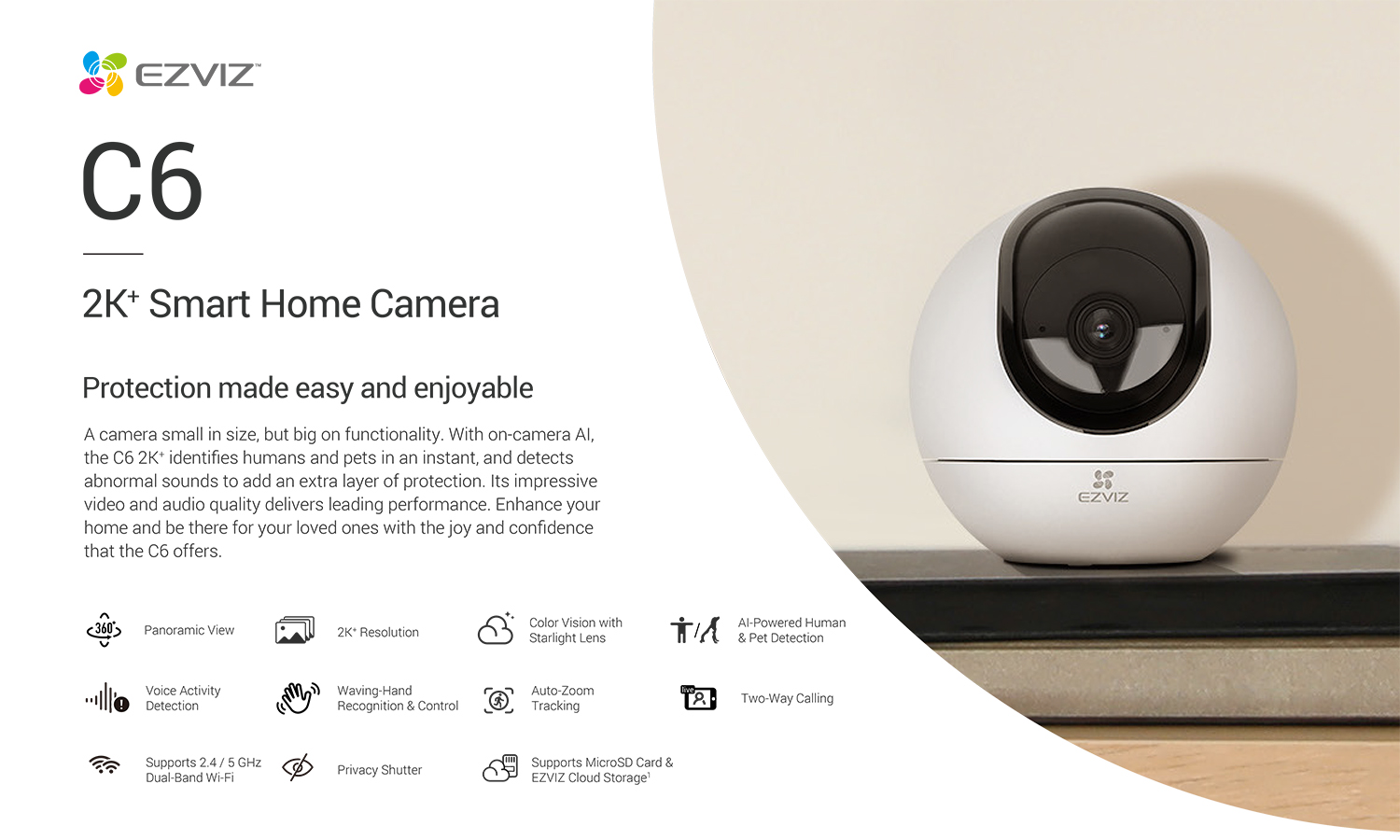 EZVIZ C6 กล้องวงจรปิดระบบ IP WIFI 4 MP Indoor Smart Home Camera มีไมค์และลำโพงในตัว BY BILLIONAIRE SECURETECH EZVIZ C6