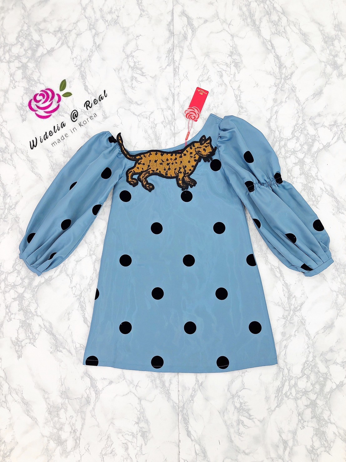 Korea Mini dress มินิเดรสแขนยาวพองลายจุดแสนสวย