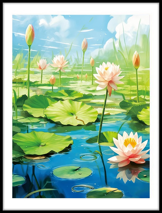 bua-1041 *สินค้าหมด* ชุดปักครอสติช ลายบึงบัว (ปักเต็มผืนผ้า ไม่มีเดินเส้น ผ้า11CTพิมพ์ลาย ปัก 3 เส้นเล็ก) ขนาด 50*60 ซม.ผ้าครอสติช 11CTพิมพ์ลายปักบนผ้า ไหมคอตตอน 33 สี ผังลาย เข็ม