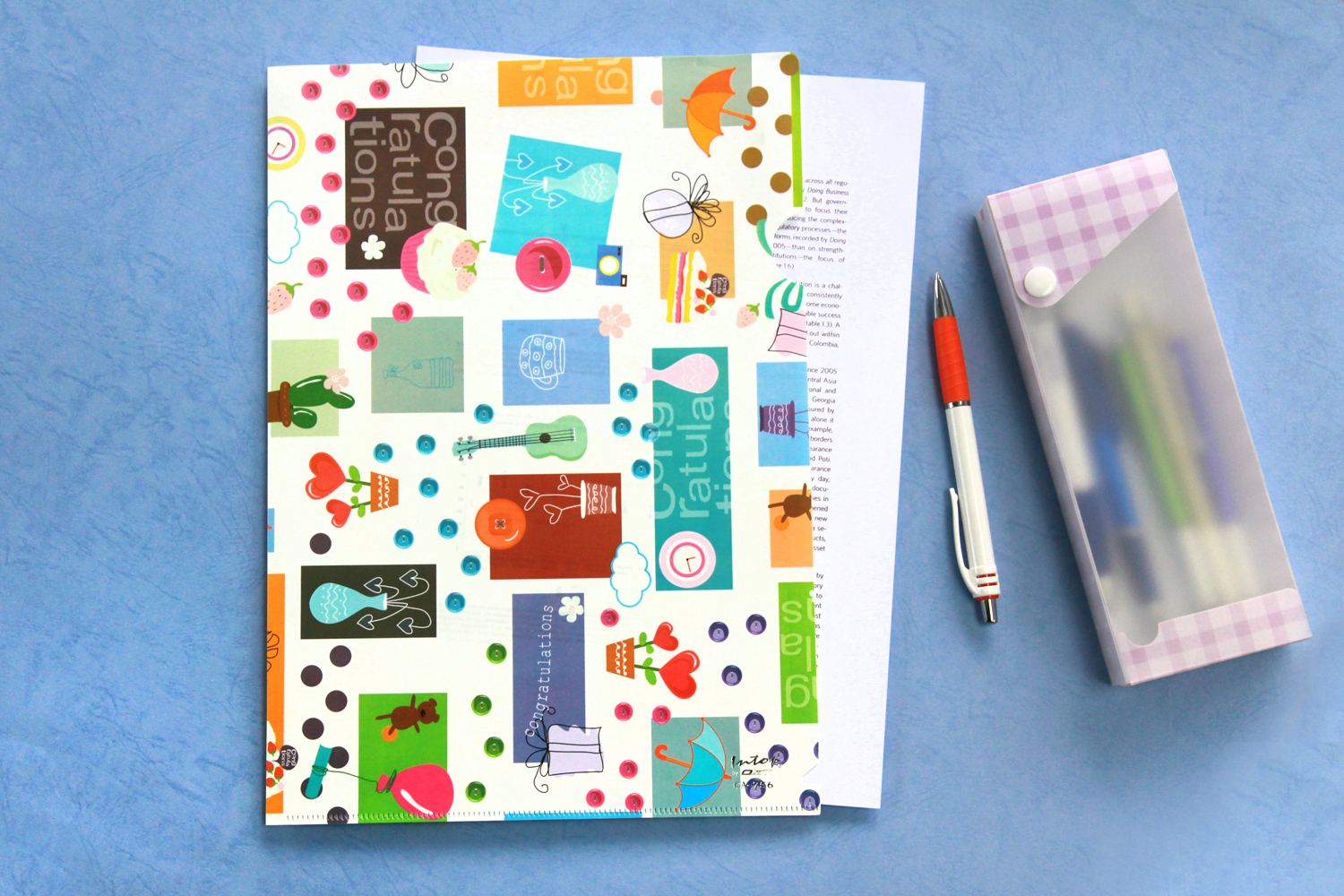 L-Type Plastic Folders A4 with Congratulation Pattern Printed