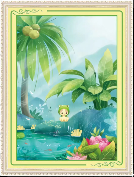 frog-1001 *สินค้าหมด* ชุดปักครอสติช ลายกบน้อยริมบึง (งานปักเต็มลาย ไม่มีเดินเส้น ปักครั้งละ 3 เส้นเล็ก) ขนาด 50*70 ซม.ผ้าครอสติช 11CTพิมพ์ลายปักบนผ้า ไหมคอตตอน 46 สี ผังลาย เข็ม