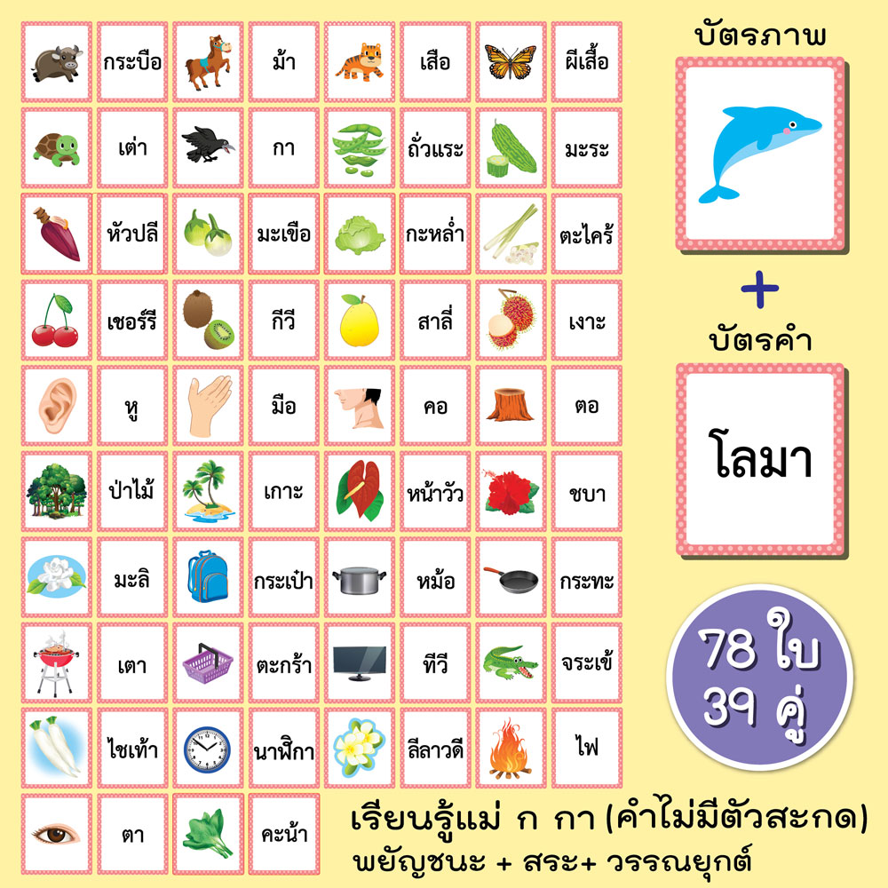 เกมจับคู่ บัตรคำ ที่ไม่มีตัวสะกด แม่ ก กา ET-221