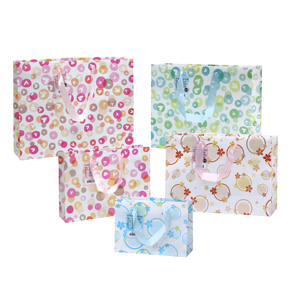 Horizontal Shopping Bag with ribbon handle Sweet Heart Pattern