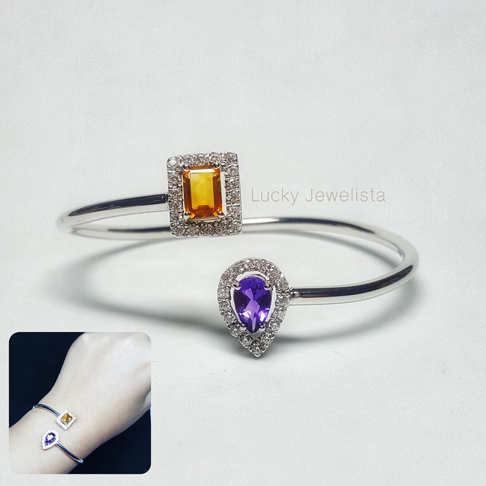 กำไลข้อมือพลอยแท้ Silver925 ชุบทองคำขาว