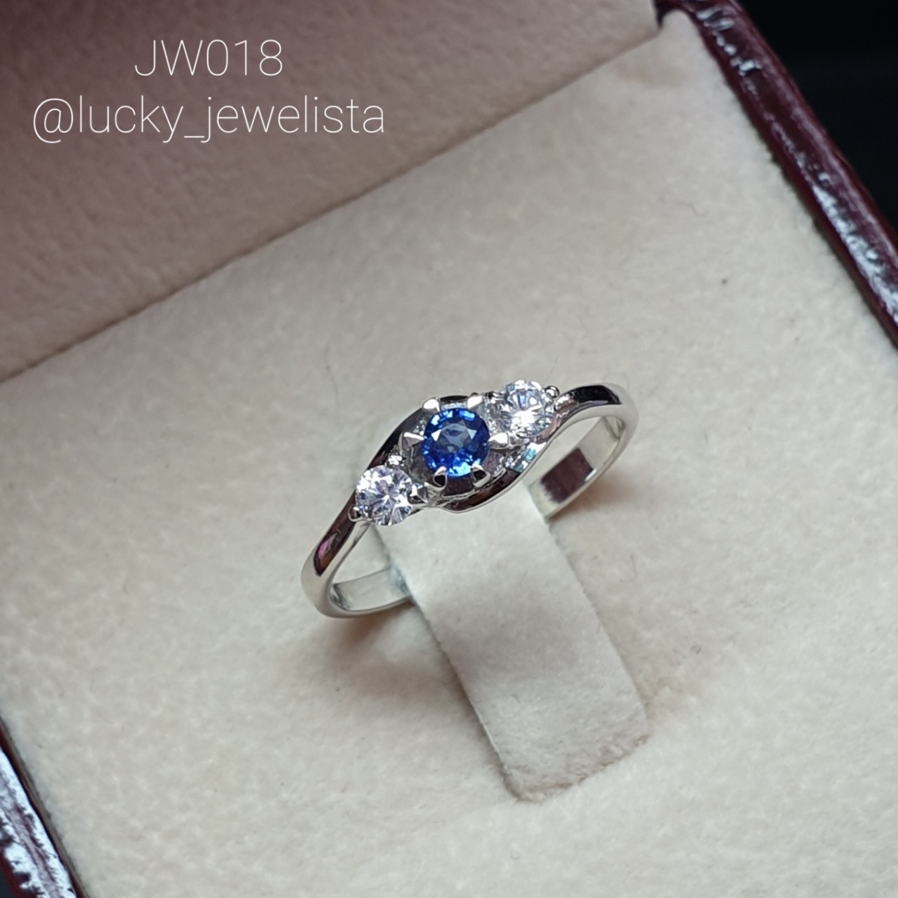 แหวนพลอยไพลิน ซีลอน Blue sapphire เผาเก่า ผู้หญิง น้ำเงิน 3 มิล 1