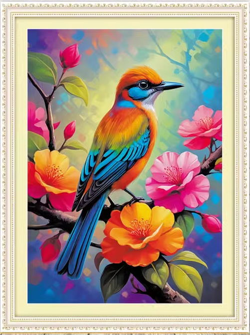bird-1021 *พร้อมส่ง* ชุดปักครอสติช ลายนกน้อยหลากสี (ปักเต็มผืนผ้า ไม่มีเดินเส้น ผ้า11CTพิมพ์ลาย ปัก 3 เส้นเล็ก) ขนาด 43*54 ซม ผ้าครอสติช 11CTพิมพ์ลายปักบนผ้า ไหมคอตตอน 42 สี ผังลาย เข็ม