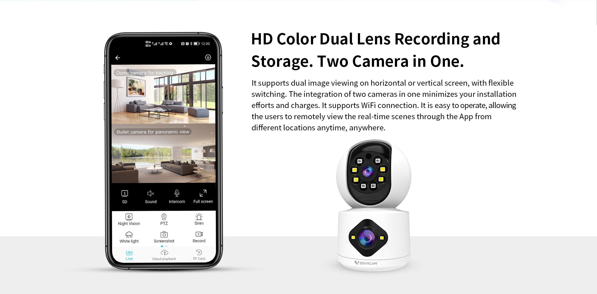 Vstarcam C992DR กล้องวงจรปิดระบบ IP WIFI 2 MP Color Night Vision กล้องเลนส์คู่ มีไมค์และลำโพงในตัว BY BILLIONAIRE SECURETECH C992DR