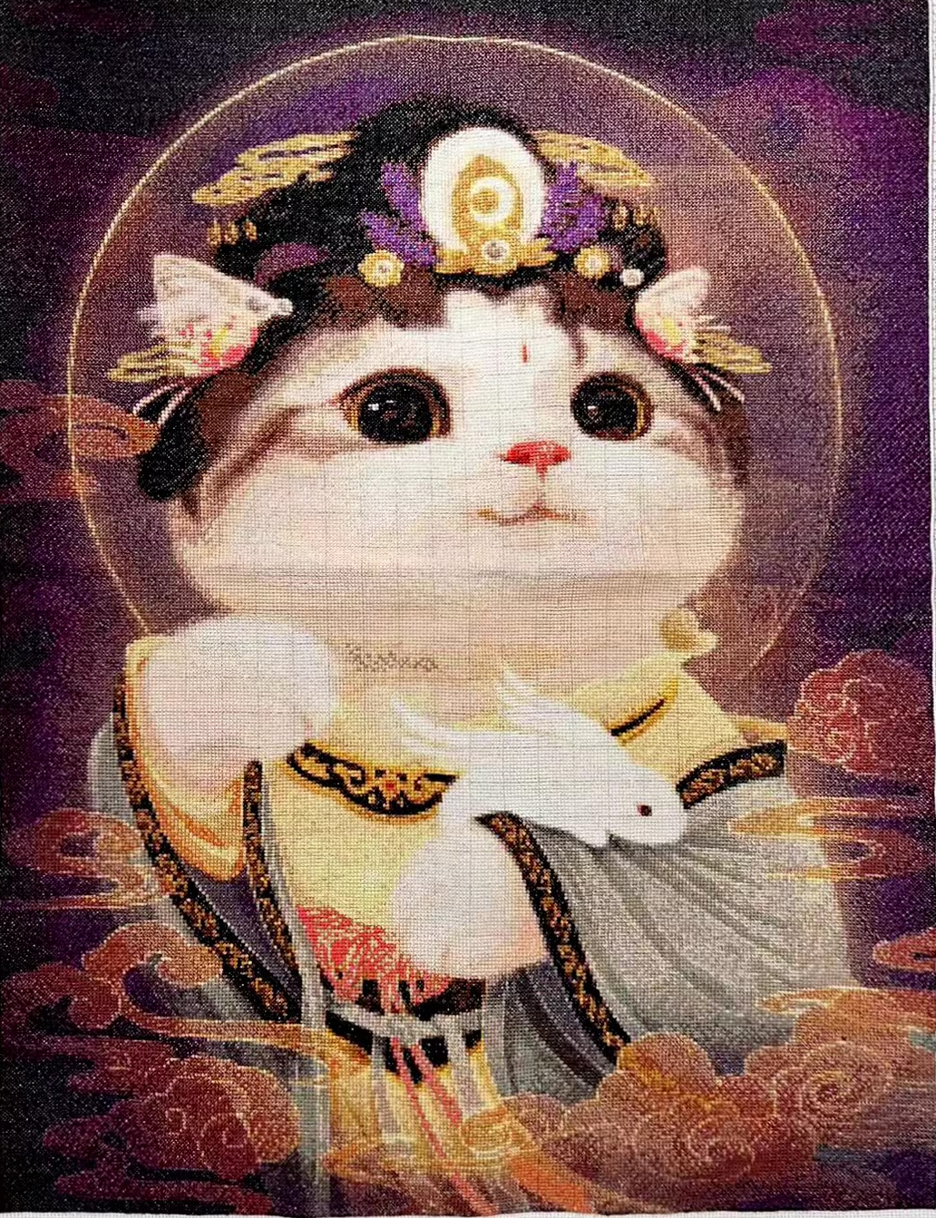 cat-1109 *สินค้าหมด* ชุดปักครอสติช ลายเจ้าหญิงแมว (ปักเต็มผืนผ้า ไม่มีเดินเส้น ผ้า11CTพิมพ์ลาย ปัก 3 เส้นเล็ก ) ขนาด 54*70 ซม.ผ้าครอสติช 11CTพิมพ์ลายปักบนผ้า ไหมคอตตอน 36 สี ผังลาย เข็ม